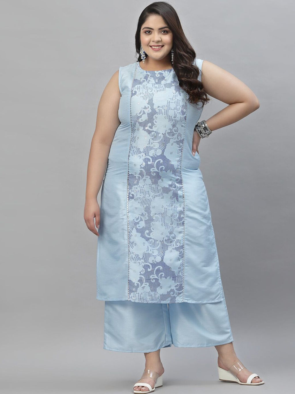 Sztori Floral Printed Sleeveless Straight Kurta with Palazzos
