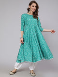 Aks Bandhani Printed Boat Neck Anarkali Kurta