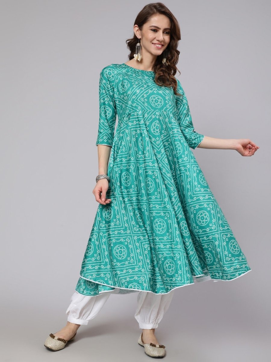 Aks Bandhani Printed Boat Neck Anarkali Kurta
