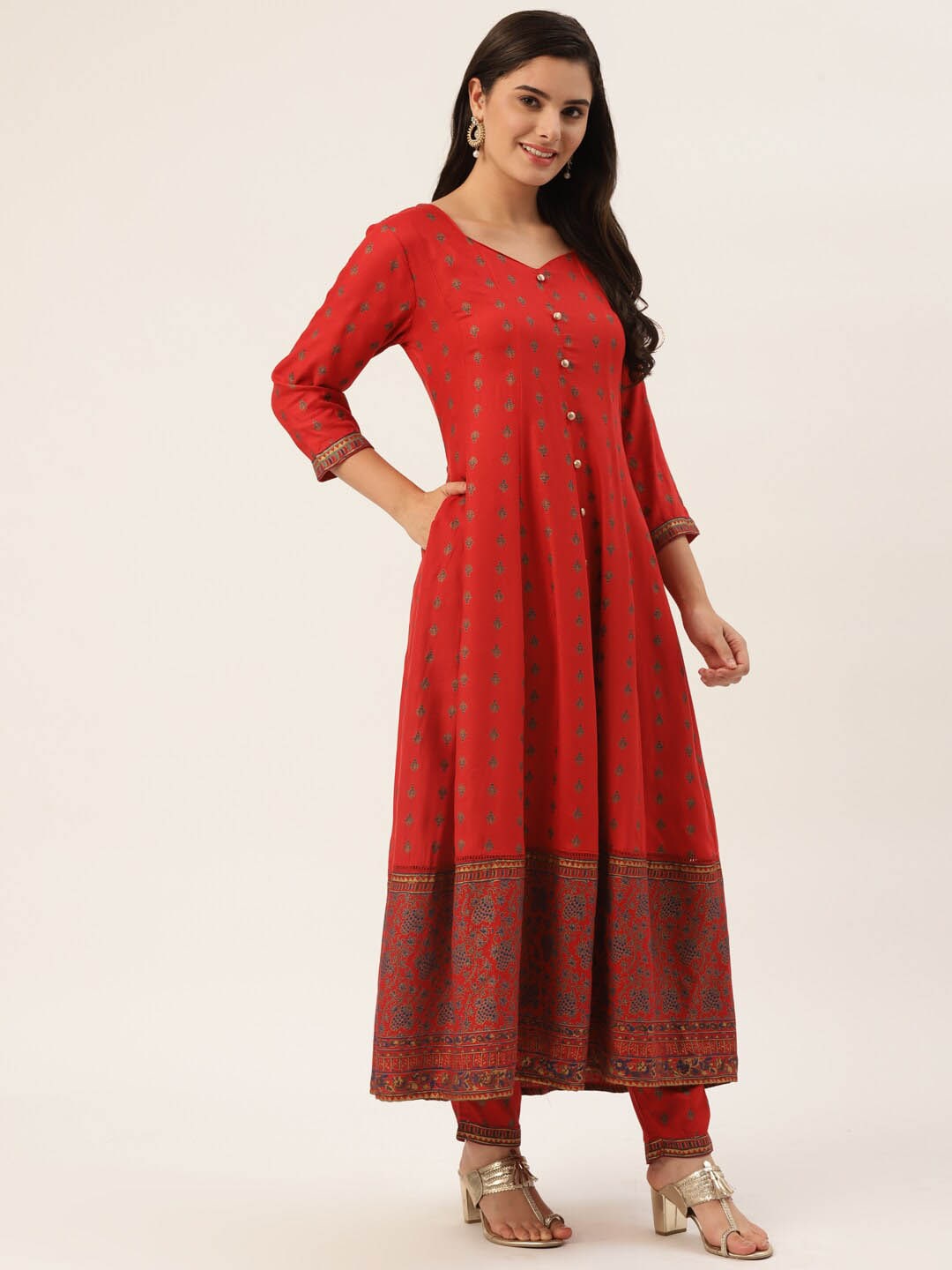 HERE&NOW Women Red Ethnic Motifs Printed Kurta with Trousers