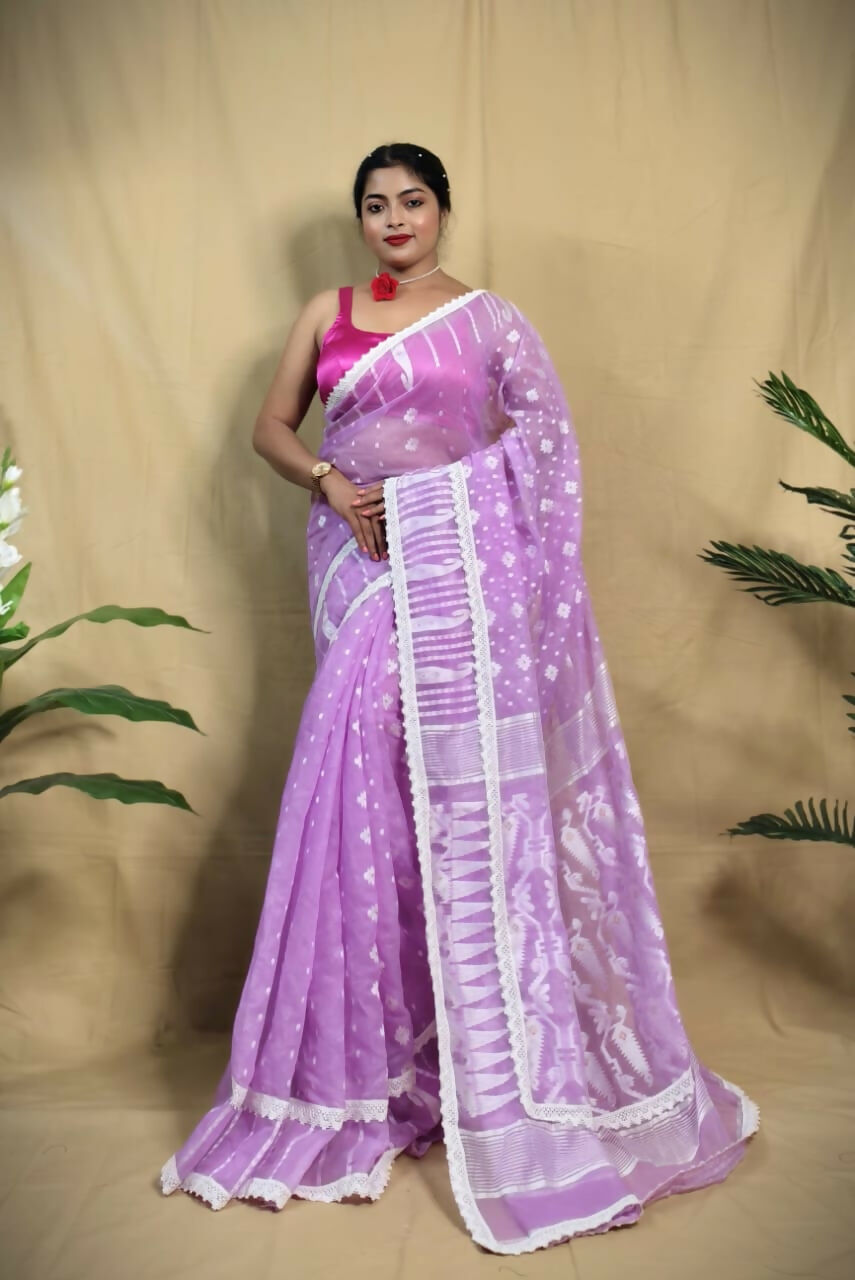 Exclusive Collection Beautiful Purple Jaal Jamdani Saree