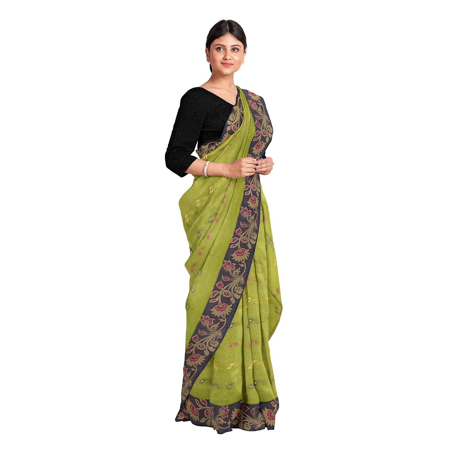 Exclusive Collection 100% Pure Cotton Light Green Tant Saree With Hand Weaving Work