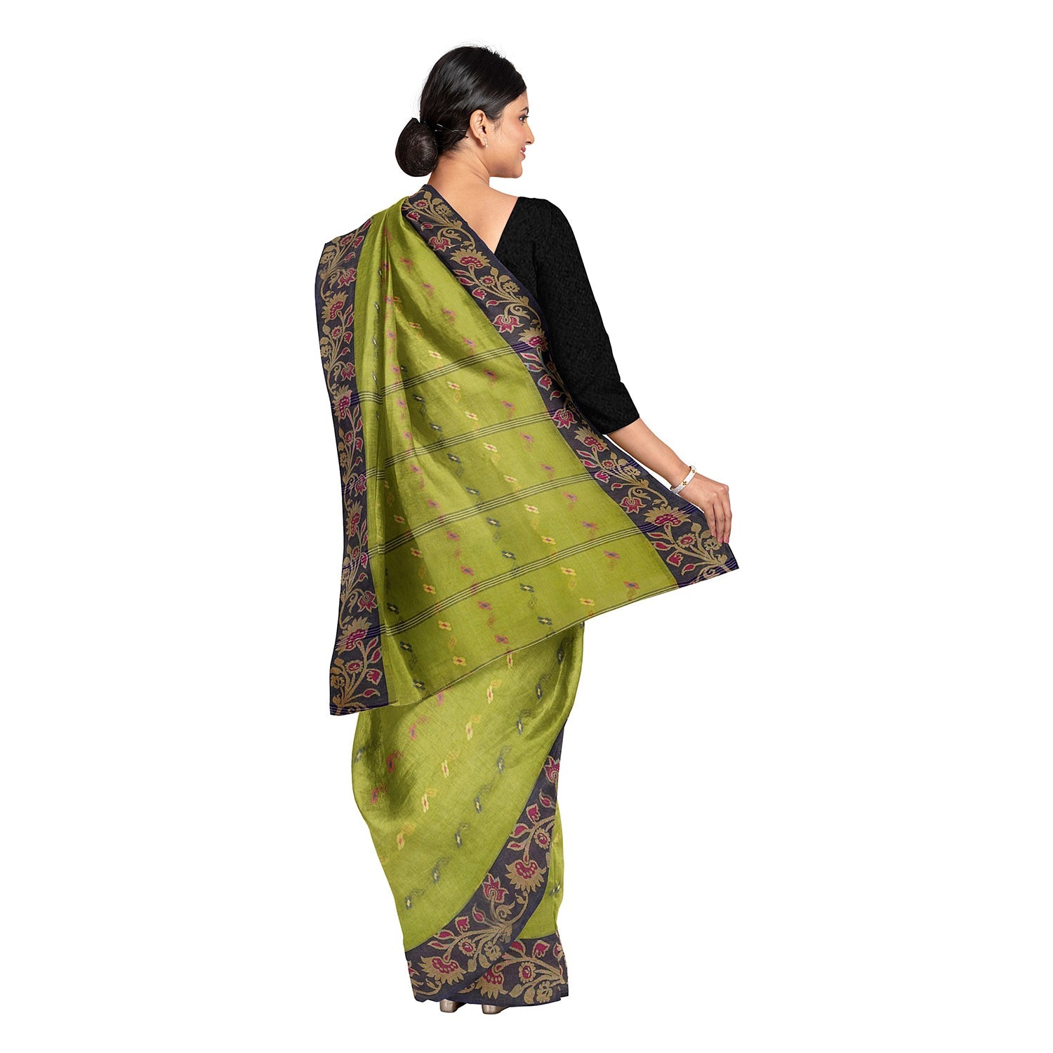 Exclusive Collection 100% Pure Cotton Light Green Tant Saree With Hand Weaving Work