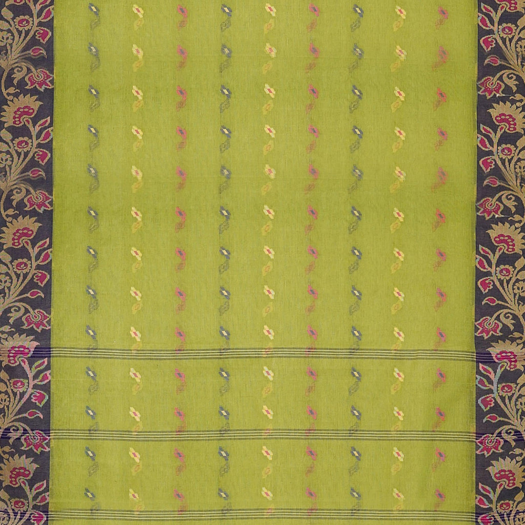 Exclusive Collection 100% Pure Cotton Light Green Tant Saree With Hand Weaving Work