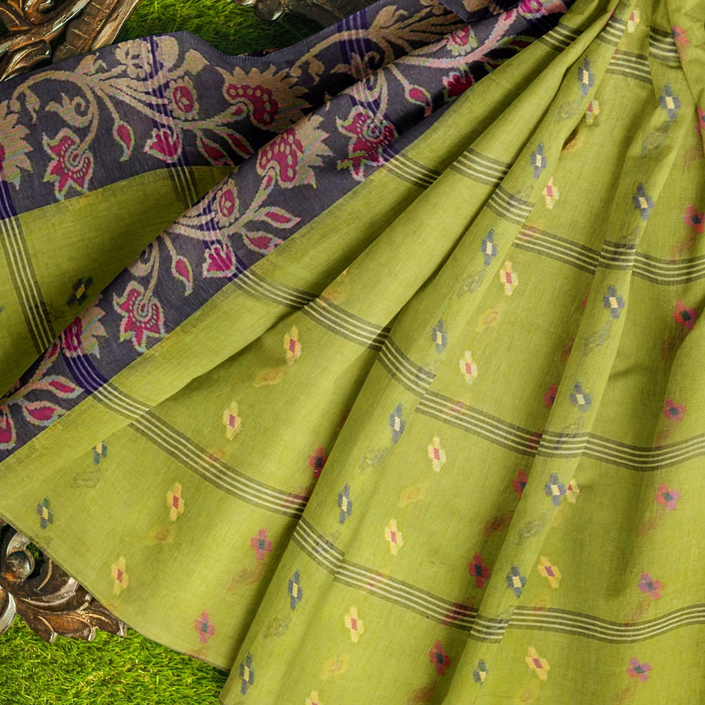 Exclusive Collection 100% Pure Cotton Light Green Tant Saree With Hand Weaving Work
