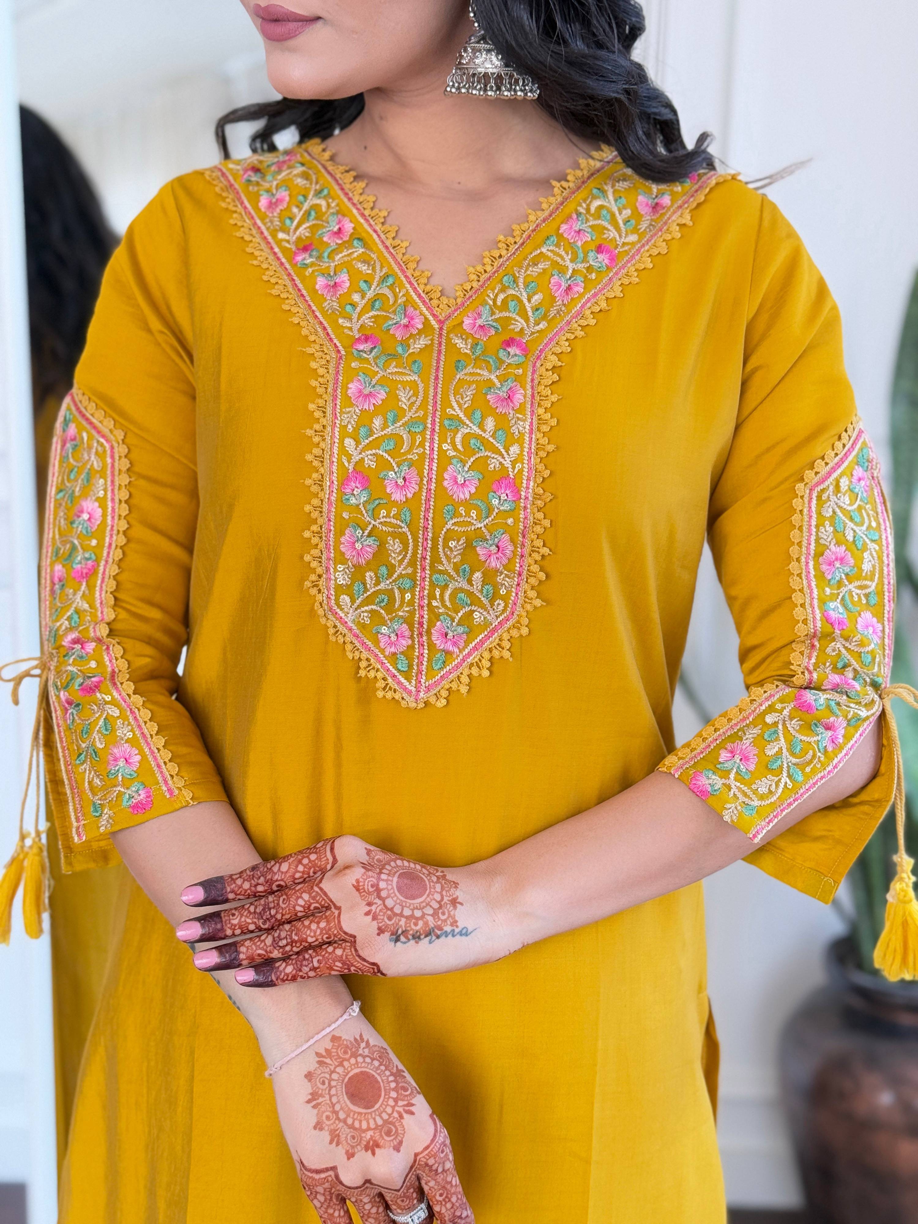 The52 Beautiful Women's Thread work Viscose Fabric Straight Kurta, Pant and Dupatta Set