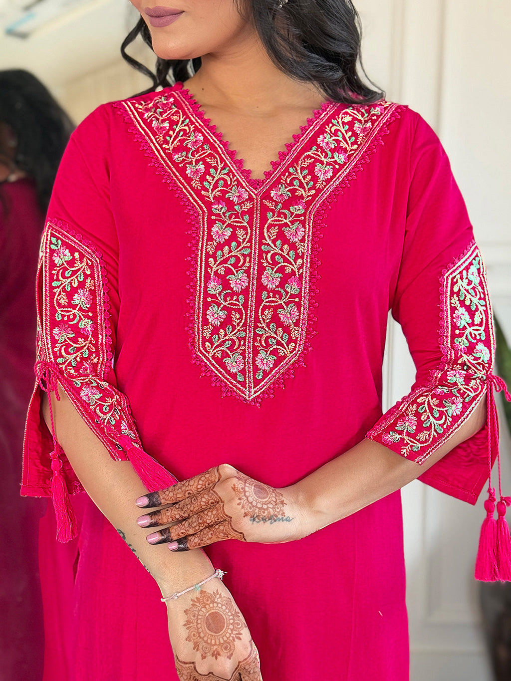 The52 Beautiful Women's Thread work Viscose Fabric Straight Kurta, Pant and Dupatta Set