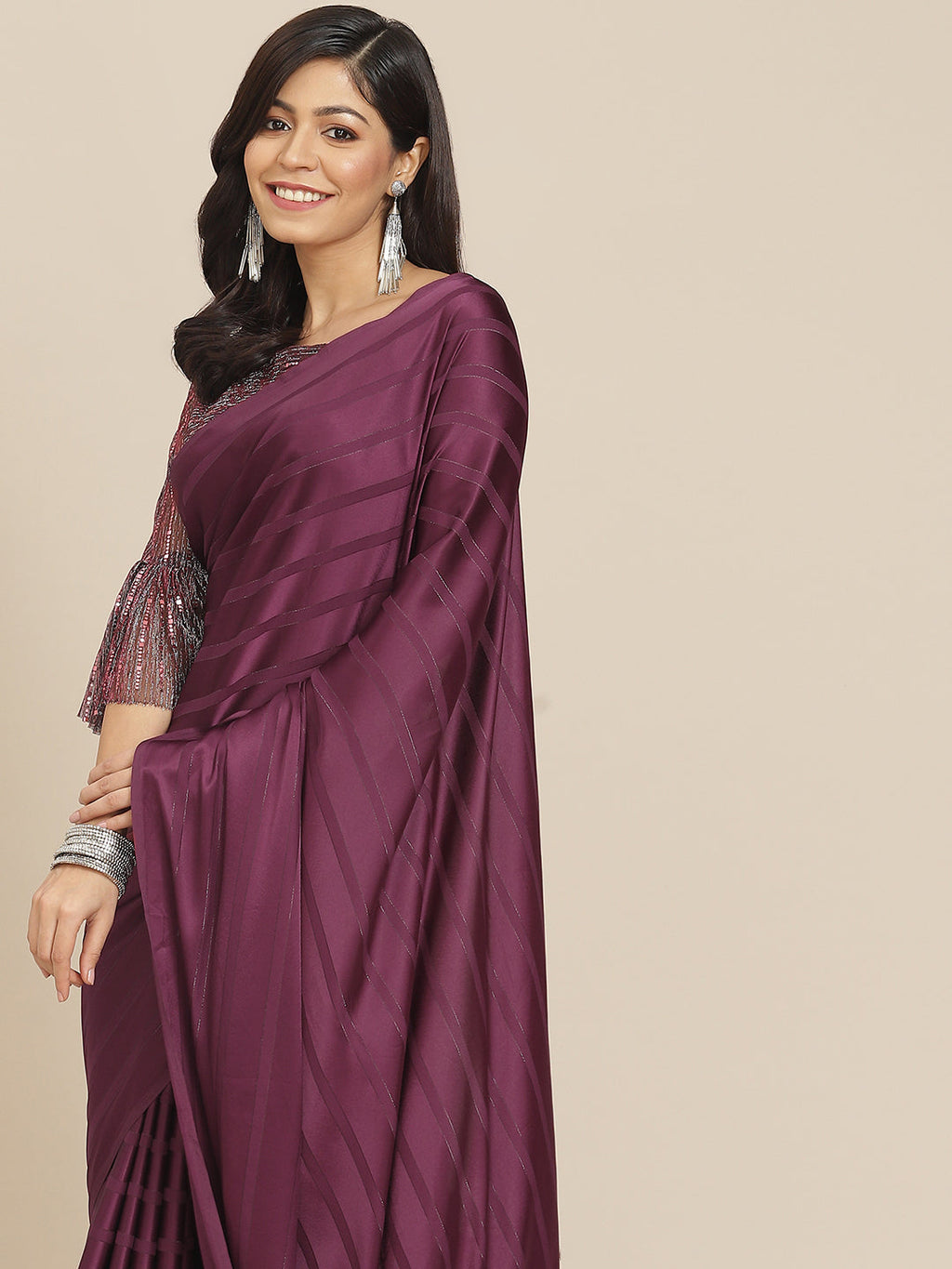 Tikhi Imli Magenta Striped Saree