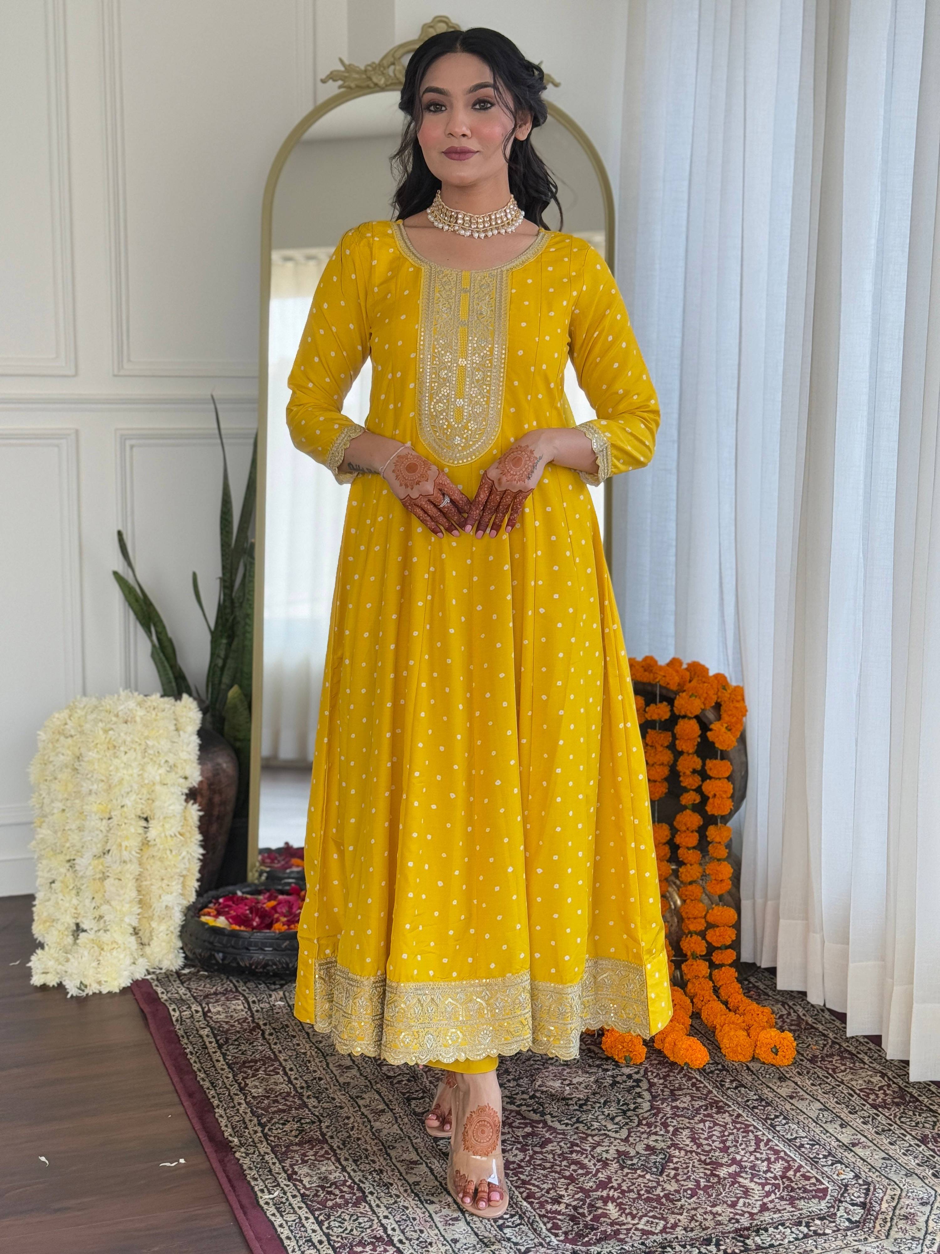The52 Women's Beautiful Art Silk Embroidered Flared Kurta with Pant And Dupatta Set
