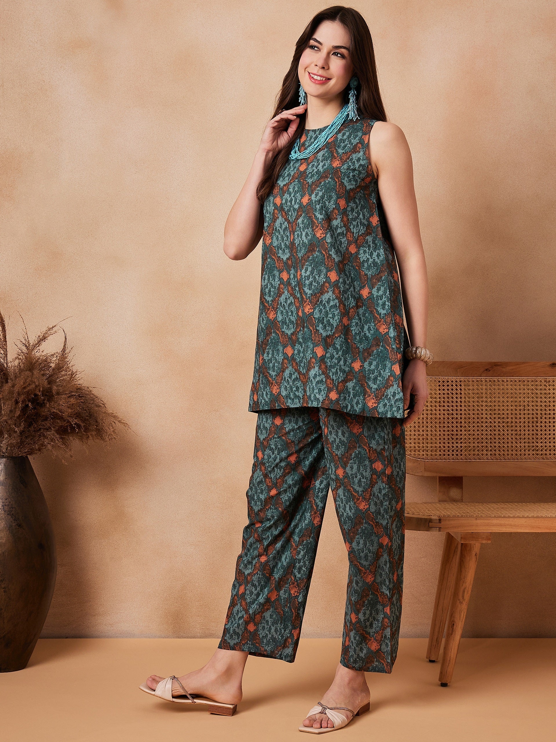 InWeave Aqua Pearl Abstract Printed Co Ords Set