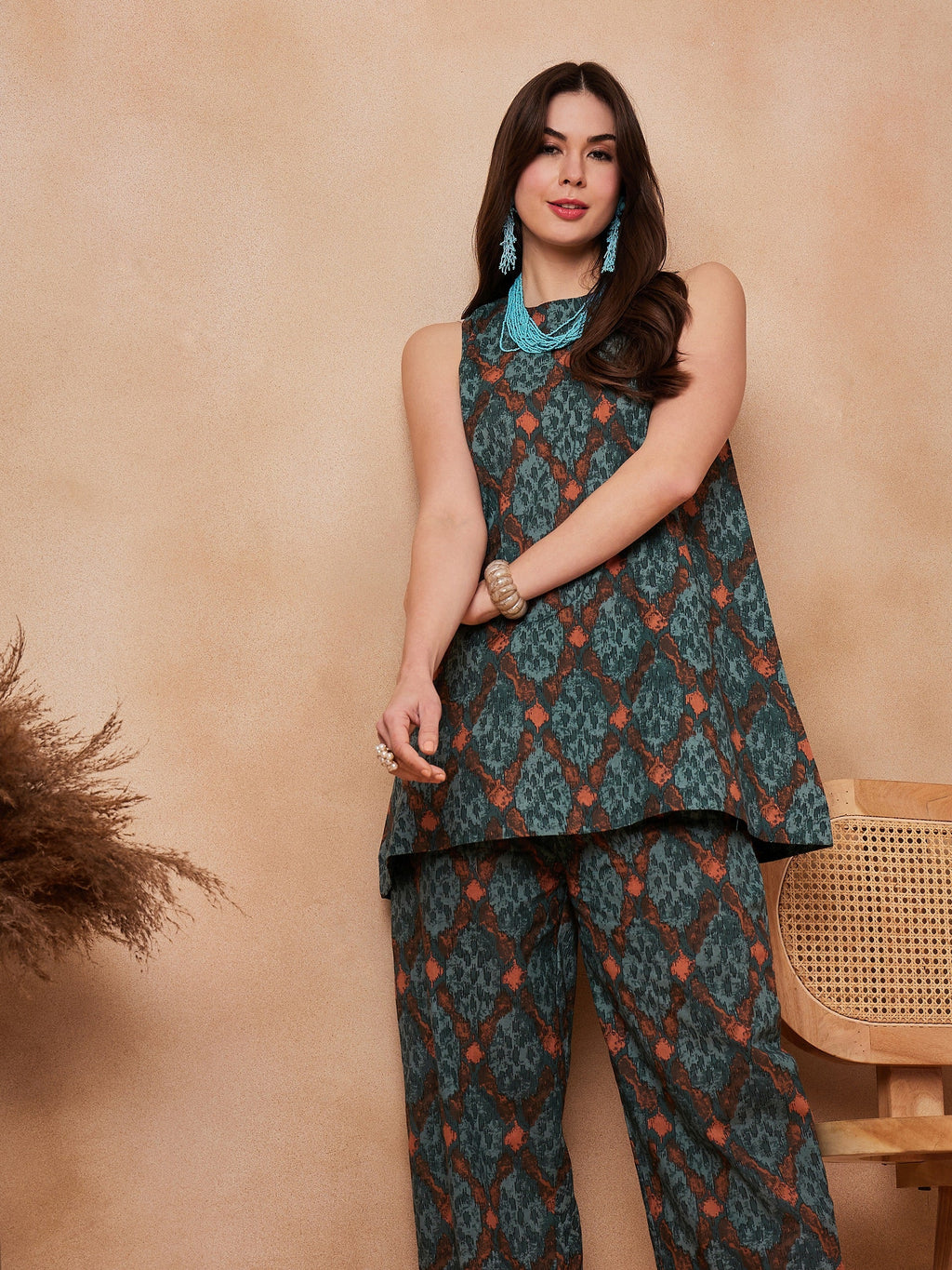 InWeave Aqua Pearl Abstract Printed Co Ords Set