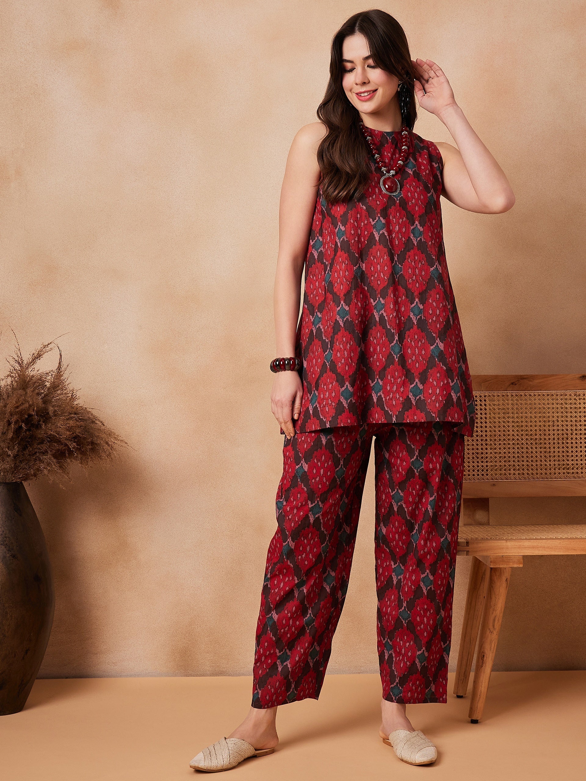 InWeave Red Abstract Printed Co Ords Set
