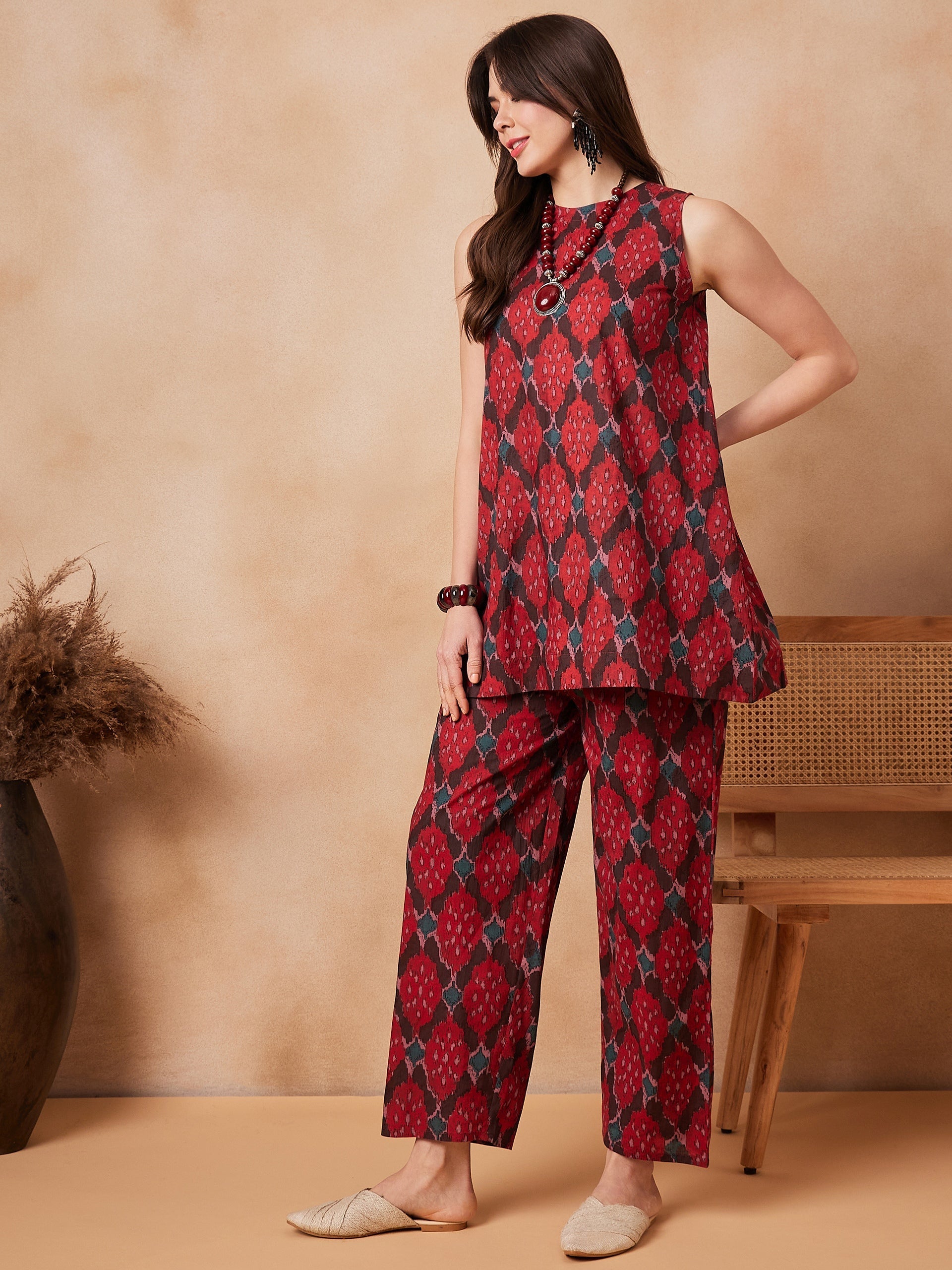 InWeave Red Abstract Printed Co Ords Set