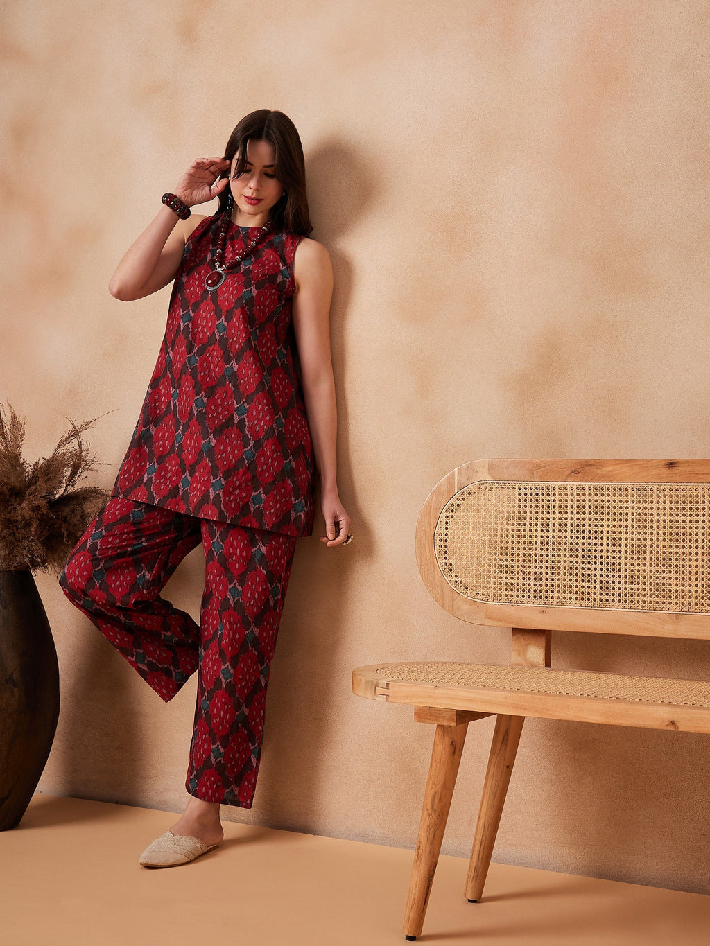 InWeave Red Abstract Printed Co Ords Set