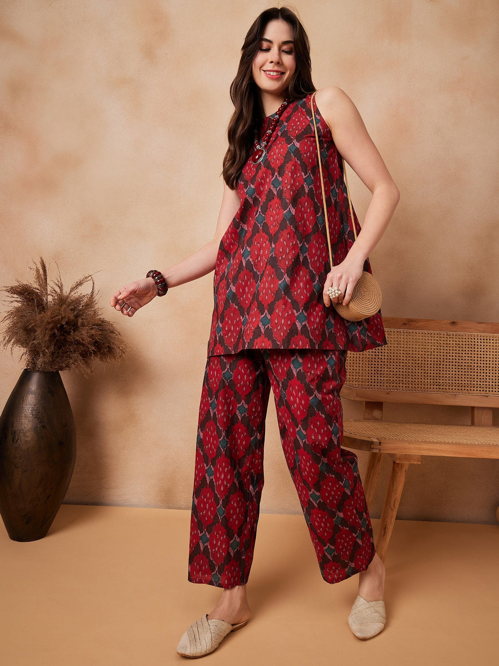 InWeave Red Abstract Printed Co Ords Set