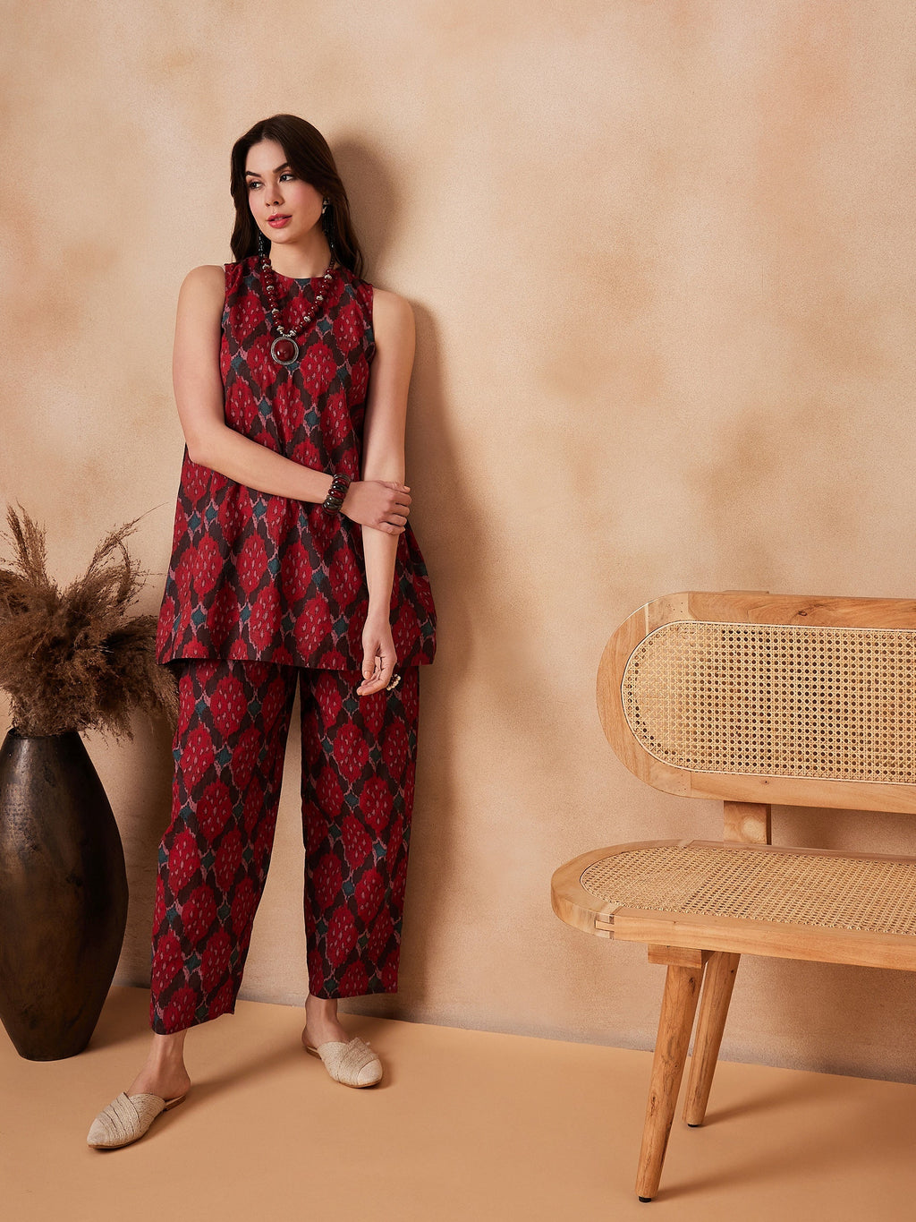InWeave Red Abstract Printed Co Ords Set