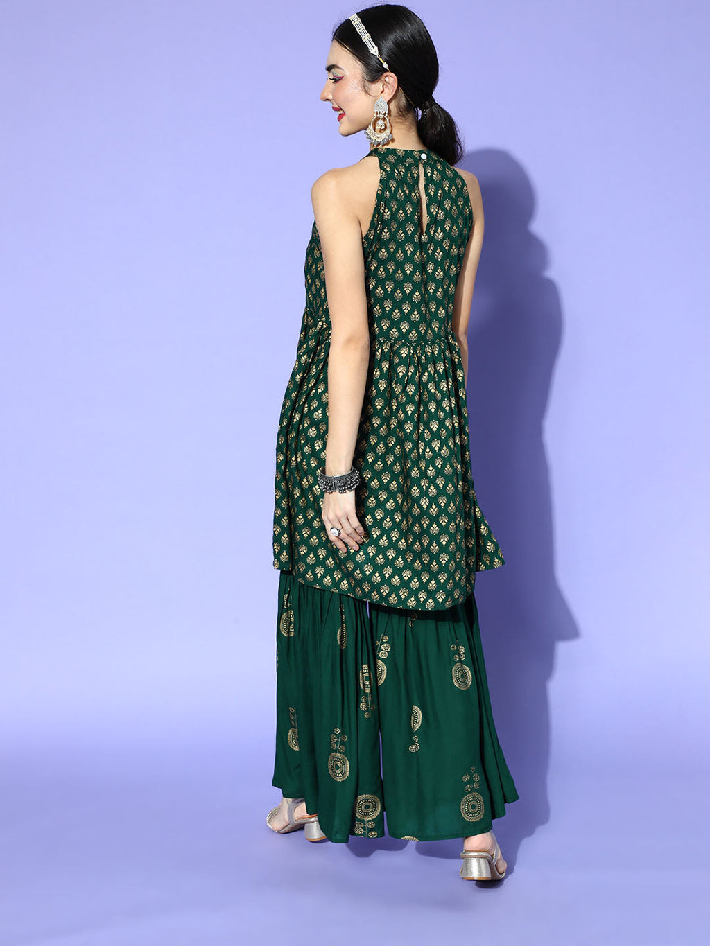 InWeave Green Gold Work Sharara Set