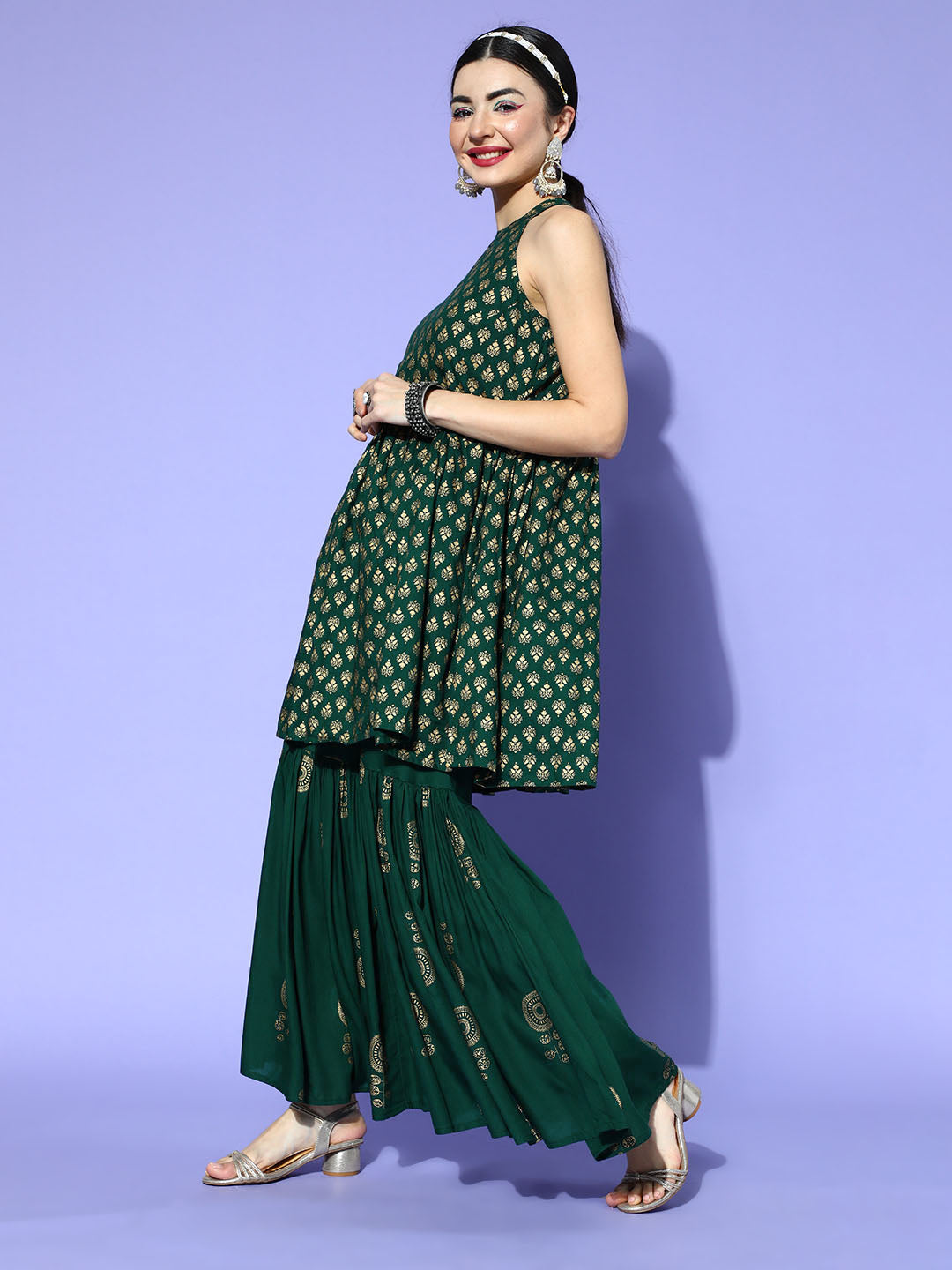 InWeave Green Gold Work Sharara Set