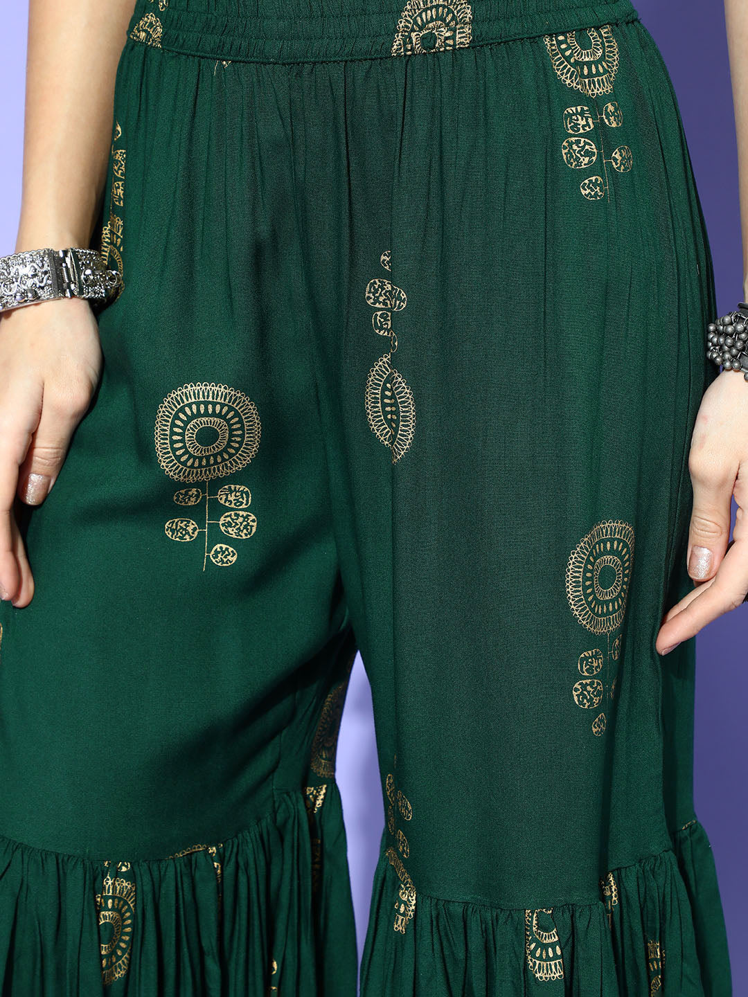 InWeave Green Gold Work Sharara Set