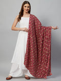 InWeave White Strappy Set - Maroon Fosilk Dupatta
