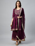 InWeave Wine Gota Mirror Sharara Set
