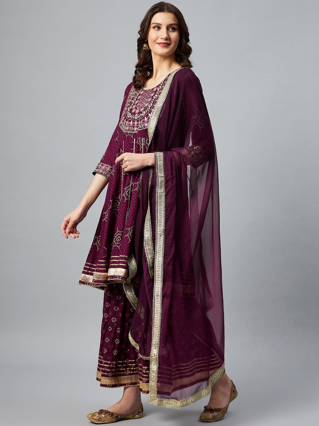 InWeave Wine Gota Mirror Sharara Set