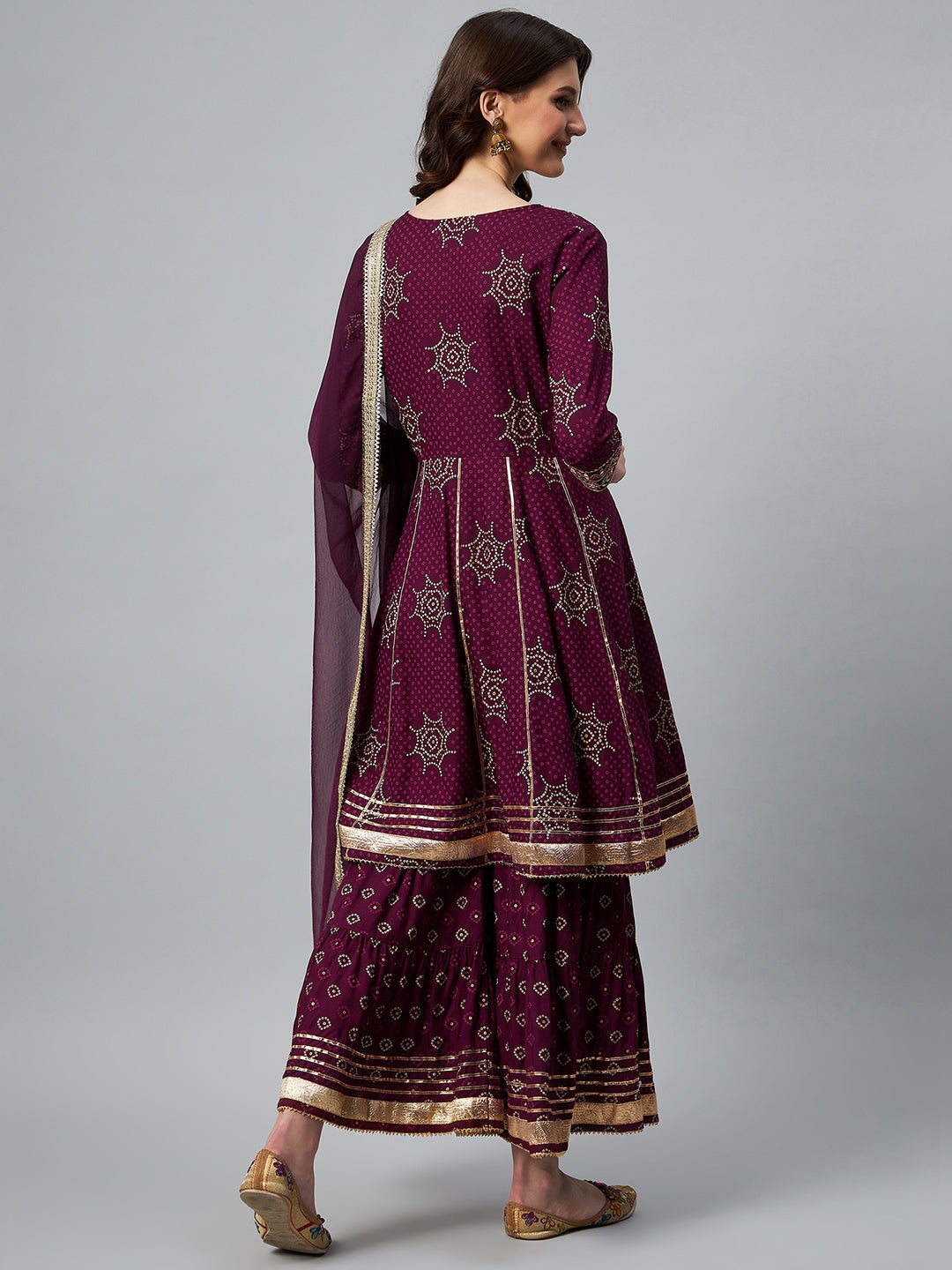 InWeave Wine Gota Mirror Sharara Set