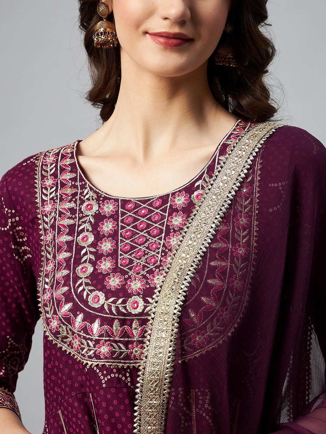 InWeave Wine Gota Mirror Sharara Set