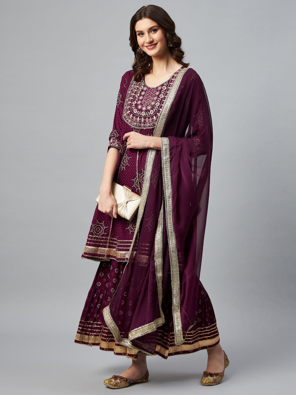 InWeave Wine Gota Mirror Sharara Set