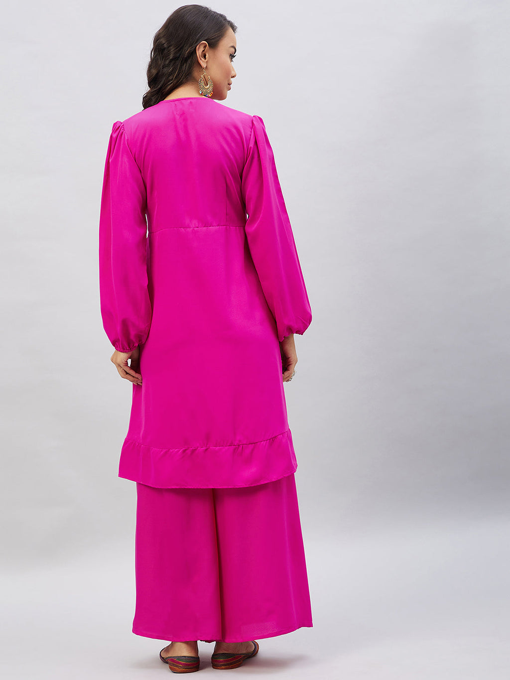 InWeave Women's Magenta Tie Up Kurta Palazzo Set