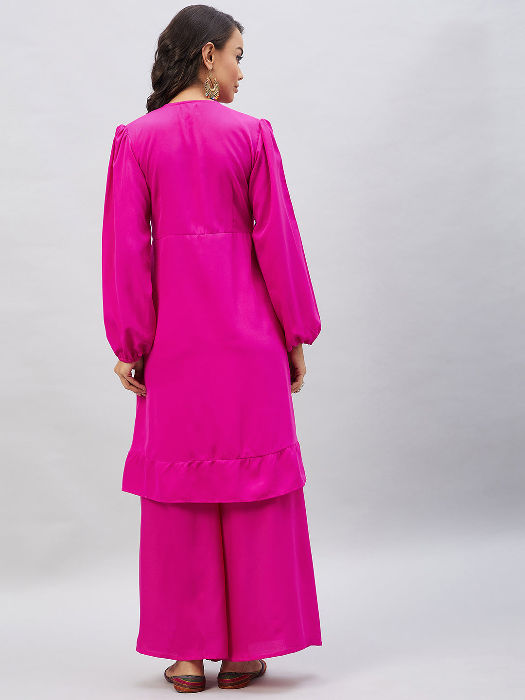 InWeave Women's Magenta Tie Up Kurta Palazzo Set
