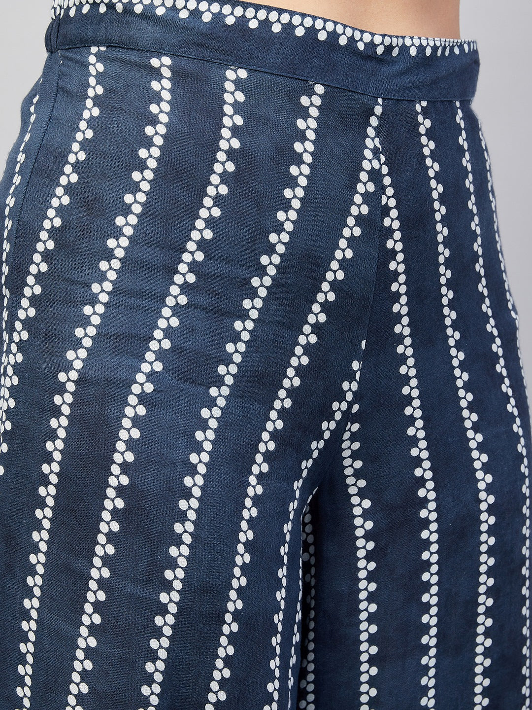 InWeave Women's Blue White Porcelien Print Spaghetti Kurta Palazzo Set