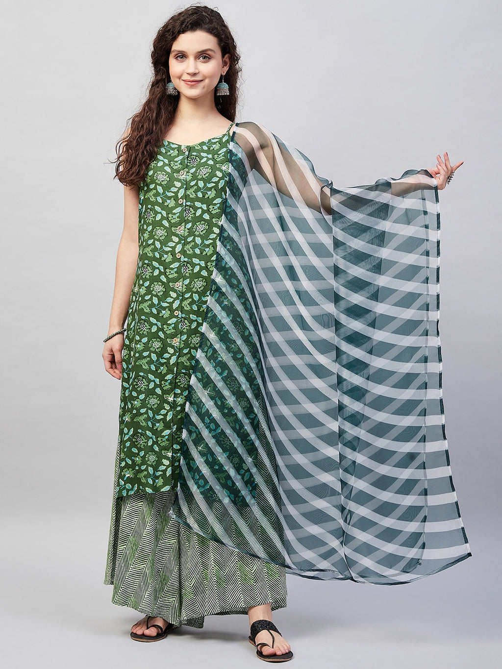 InWeave Women's Green Bagh Spaghetti Kurta Set W Green Le Dupatta