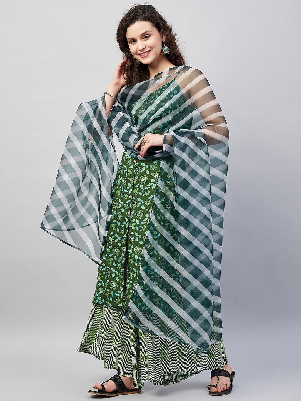InWeave Women's Green Bagh Spaghetti Kurta Set W Green Le Dupatta