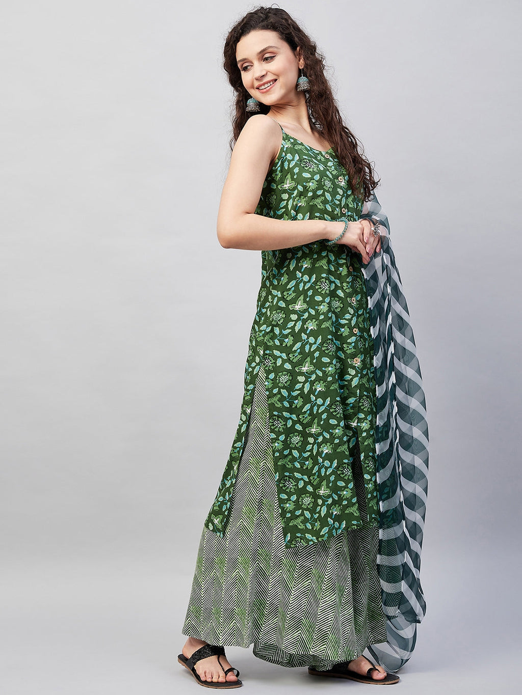 InWeave Women's Green Bagh Spaghetti Kurta Set W Green Le Dupatta