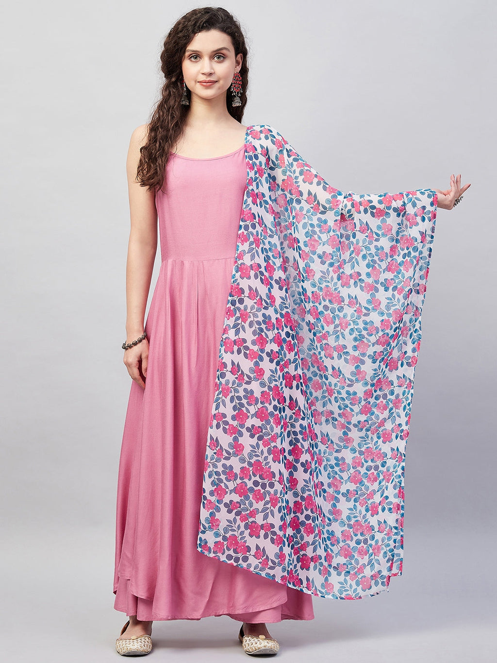 InWeave Women's Light Pink Strappy Set W White Blue Pink Ge Dupatta