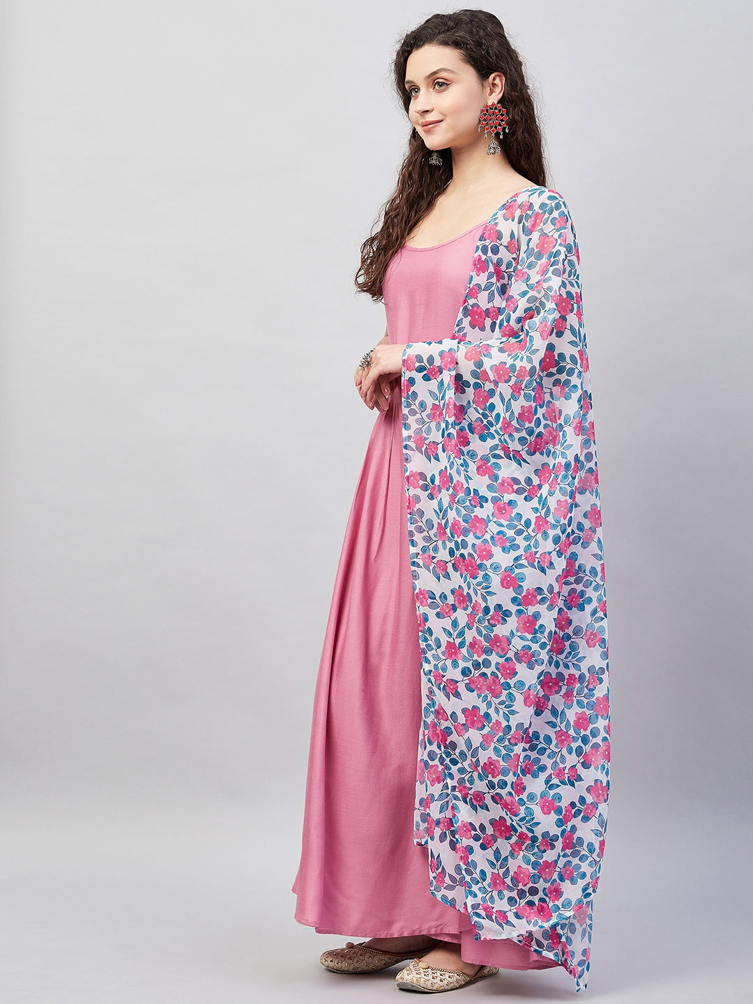 InWeave Women's Light Pink Strappy Set W White Blue Pink Ge Dupatta