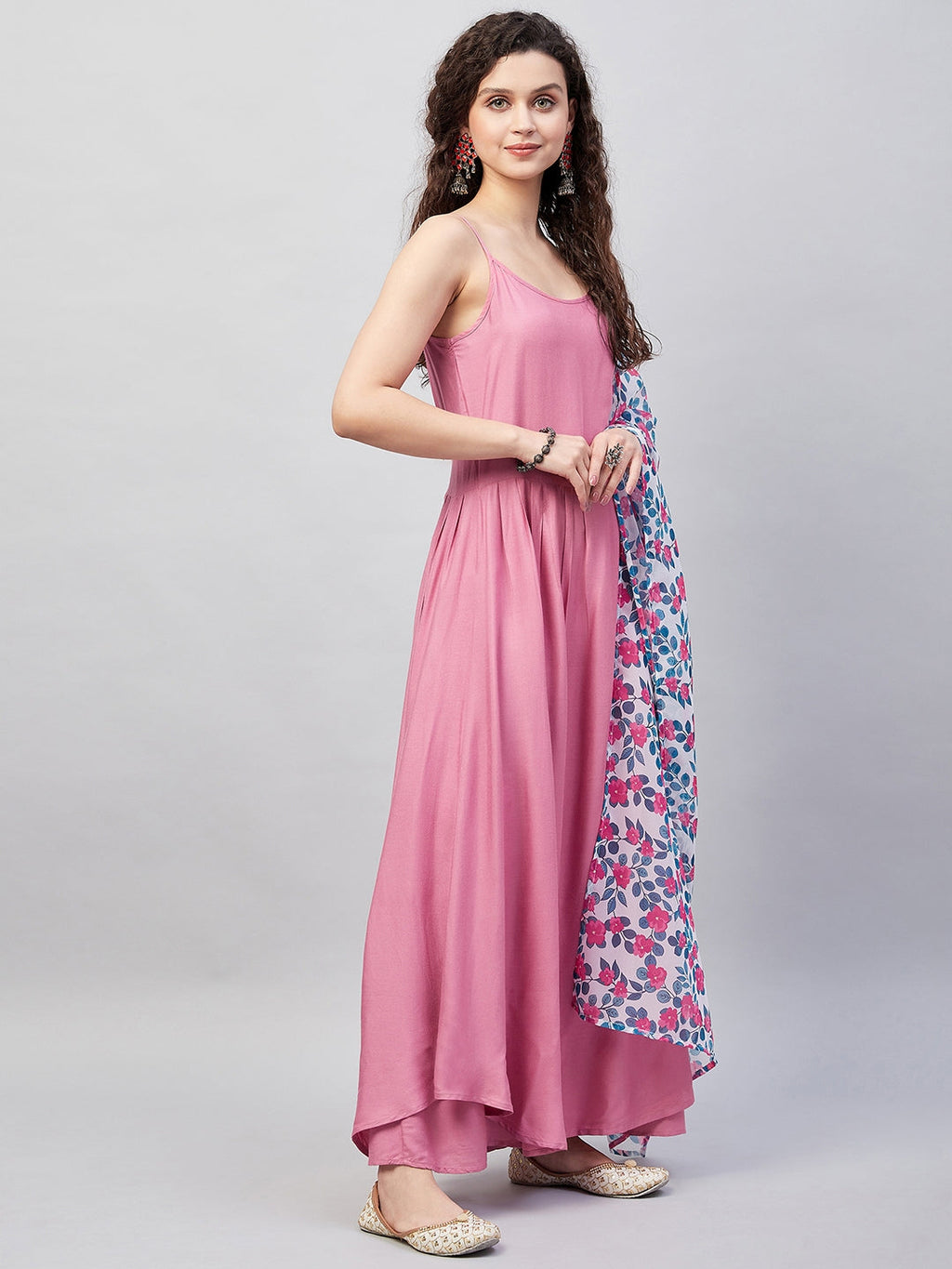 InWeave Women's Light Pink Strappy Set W White Blue Pink Ge Dupatta