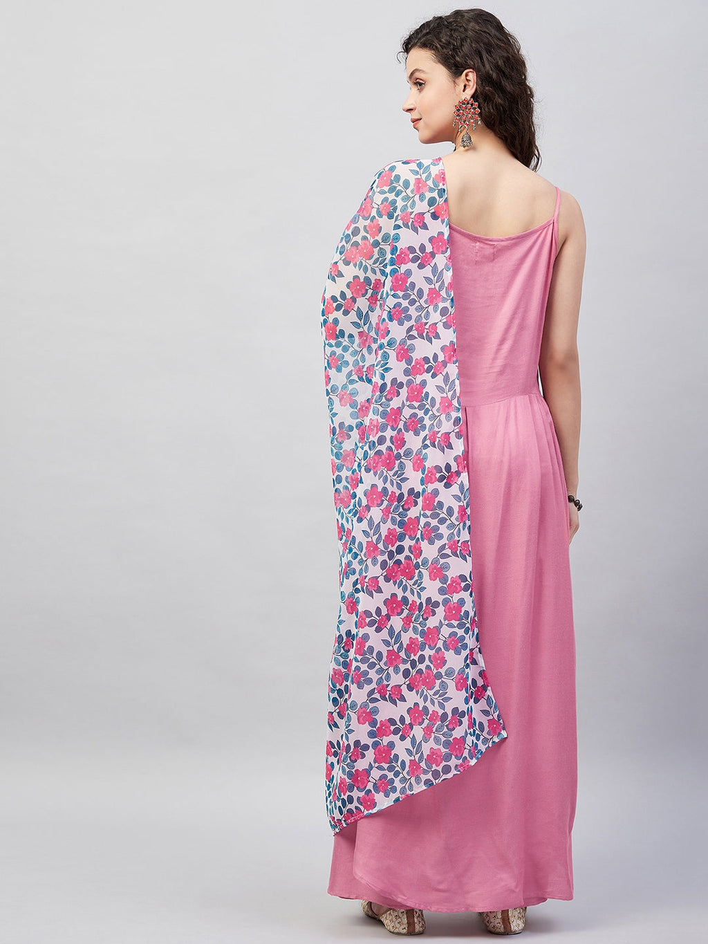 InWeave Women's Light Pink Strappy Set W White Blue Pink Ge Dupatta