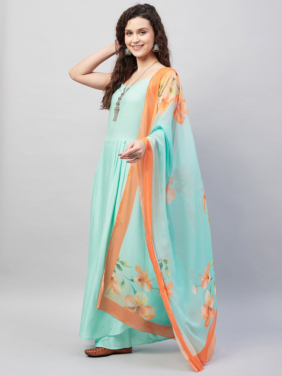 InWeave Women's Sky Blue Strappy Set W Aqua Orange Ge Dupatta