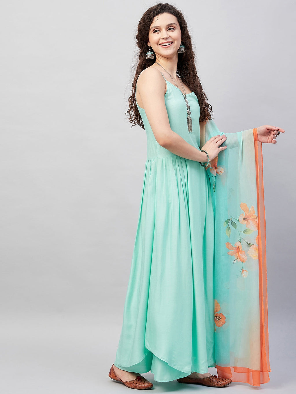 InWeave Women's Sky Blue Strappy Set W Aqua Orange Ge Dupatta