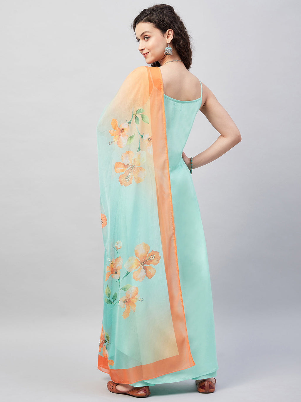 InWeave Women's Sky Blue Strappy Set W Aqua Orange Ge Dupatta