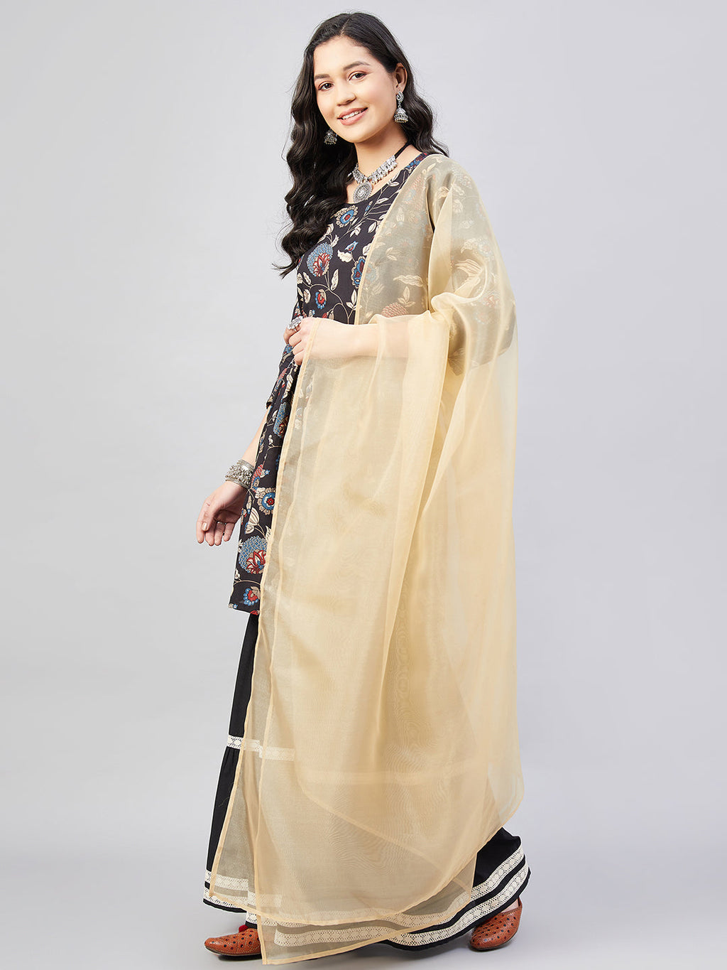 InWeave Black Tropical Sharara Set Gold Or Dupatta