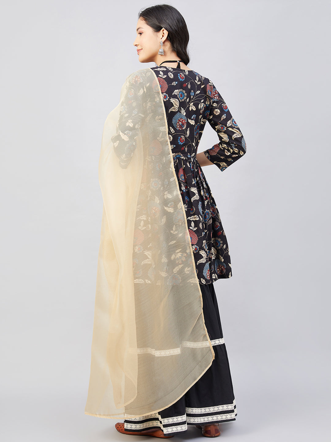 InWeave Black Tropical Sharara Set Gold Or Dupatta