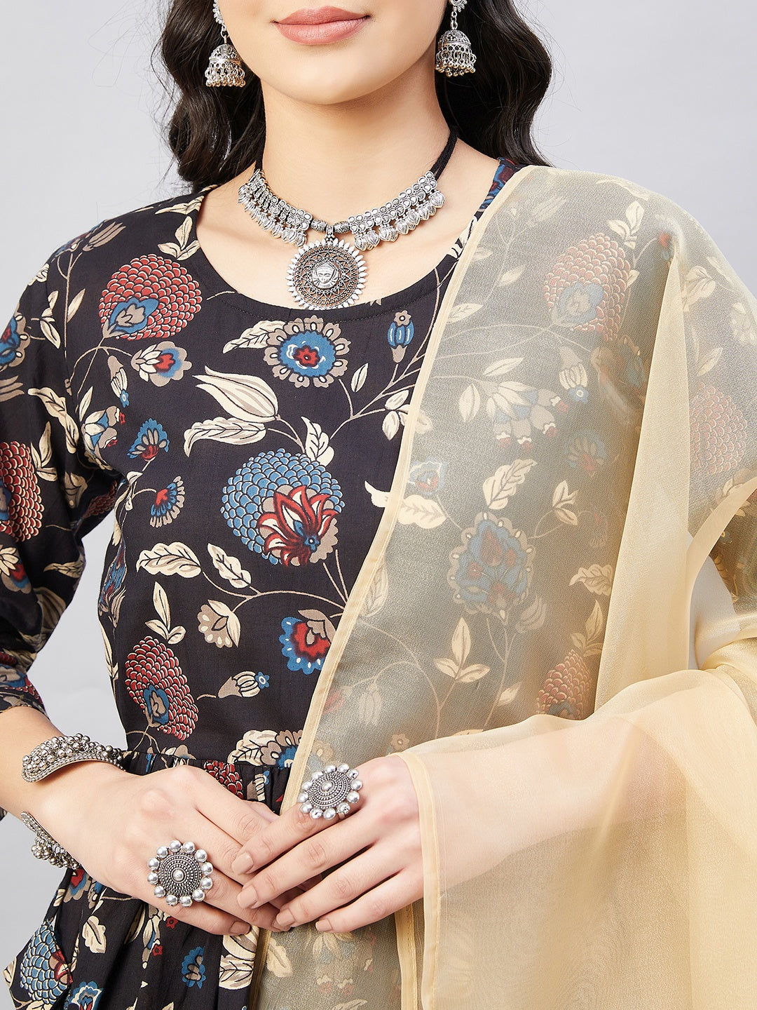 InWeave Black Tropical Sharara Set Gold Or Dupatta