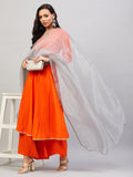 InWeave Women's Orange Gota Long Kurta Set W Grey Gota Or Dupatta