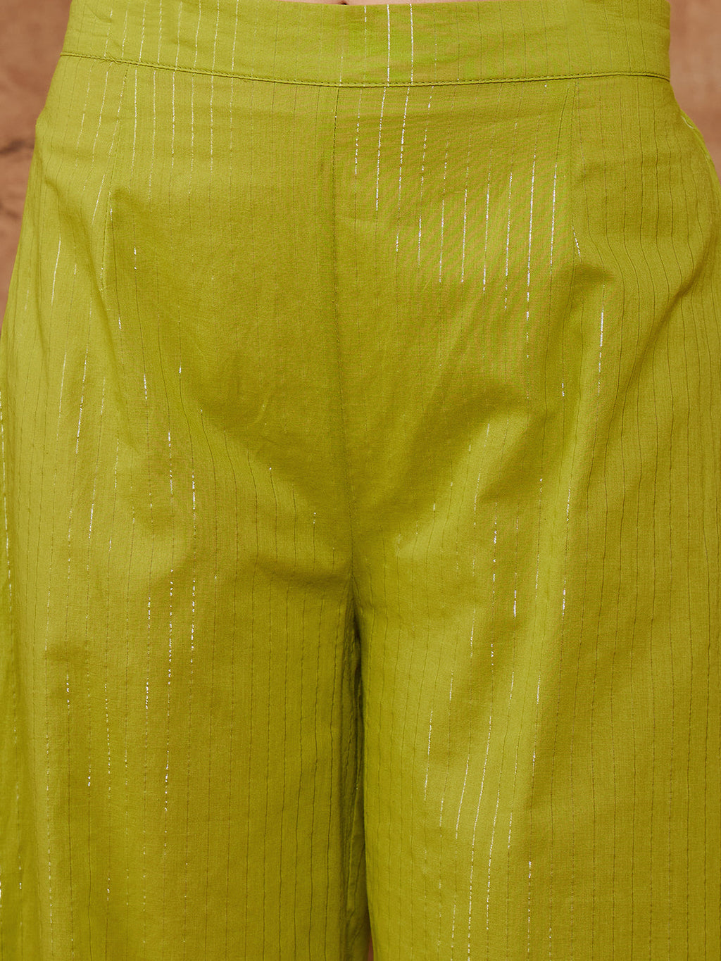 InWeave Women's Lime Green Lurex Neck Patti Halter Kurta Pant Set
