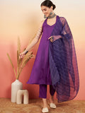 InWeave Women's Violet Neck Patti Halter Kurta Set W Violet Badhani Dupatta