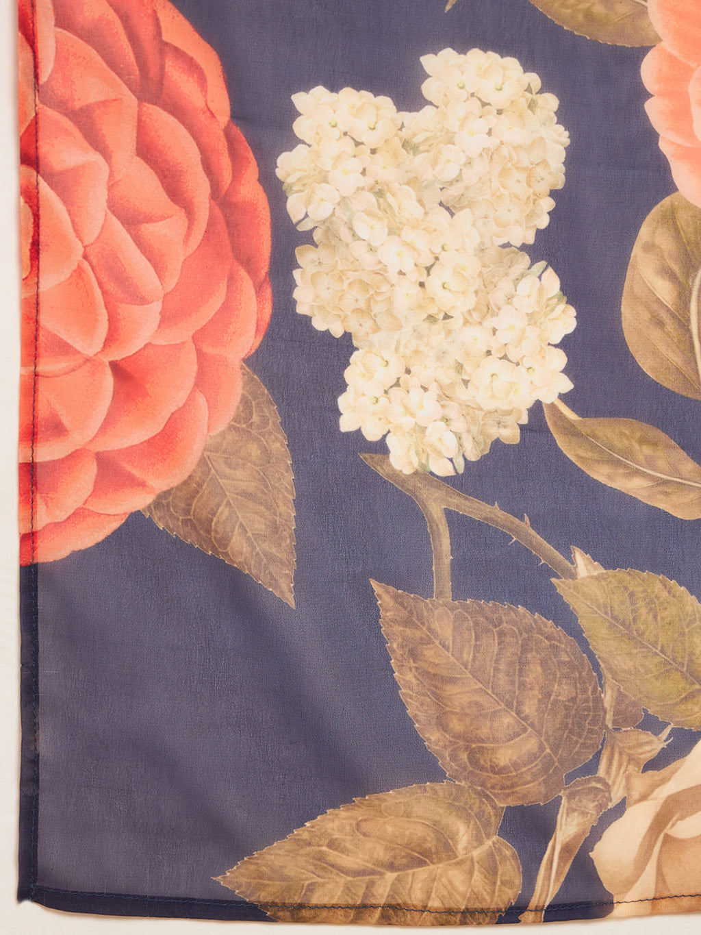 InWeave Women's Marmalade Orange Neck Patti Halter Kurta Set Navy Floral Ge Dupatta
