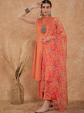 InWeave Women's Light Rust Lurex Kurta Set W Orange Big Or Dupatta
